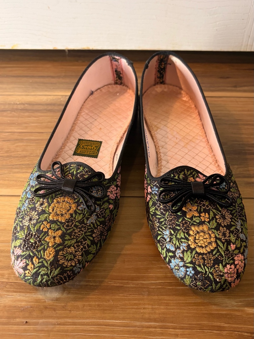 Vintage 1950s 60s Daniel Green Comfy Lotus Brocade Slippers Size 9B Original Box